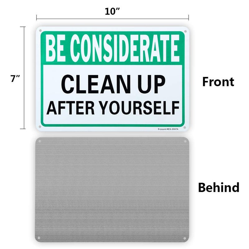 Enjoyist 2 Pack Be Considerate - Clean Up After Yourself Sign, 10"x 7" .04" Aluminum Sign Rust Free Aluminum-UV Protected and Weatherproof - Image 2